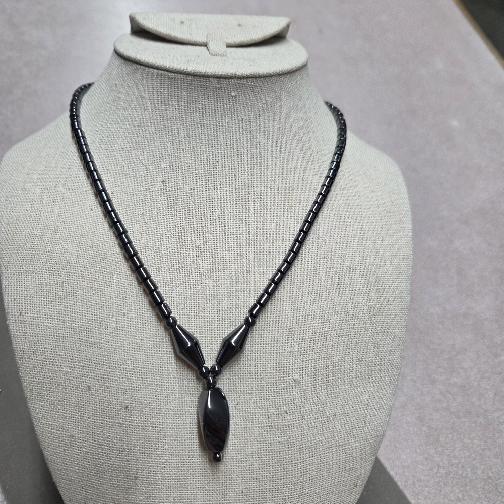 Black Hematite Stone Beaded Necklace